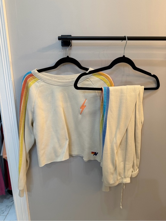 Aviator Nation Other - Aviator Nation Cream Rainbow Stripe Crop Sweatshirt & Joggers